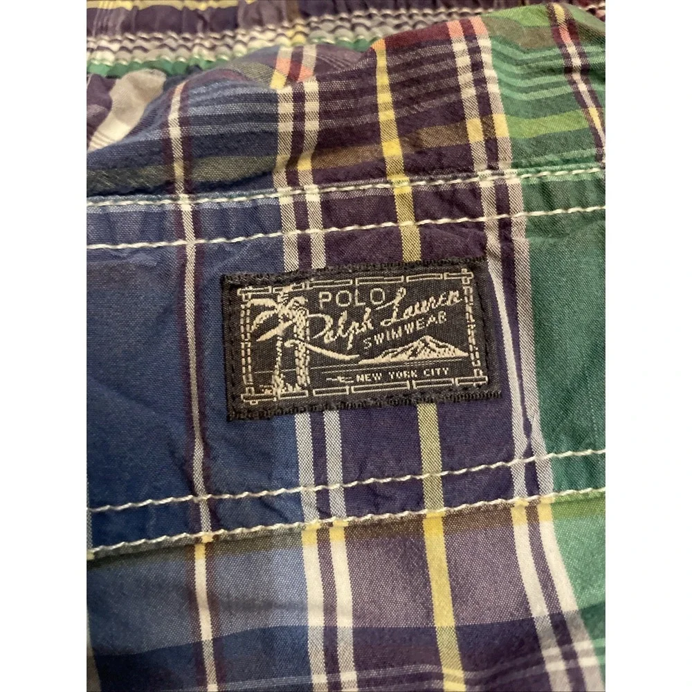Polo Ralph Lauren Swimwear Men's Swim Trunks Bright Plaid Pony Logo Size 2XB‎